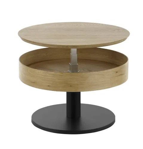 Couchtisch Tanger mit Lift | rund | Ø75 | Asteiche / schwarz | auf Rollen