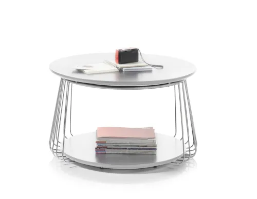 Couchtisch Vilnius rund | Ø70 | weiß matt / Chromfarben