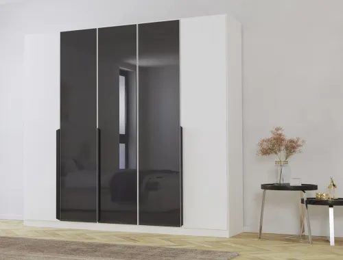 Drehtürenschrank Artemis | mit Glastüren | alpinweiß / basalt grau | 226 x 210 x 54 cm