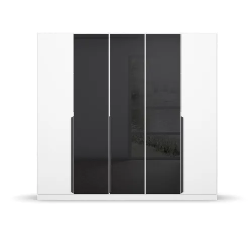 Drehtürenschrank Artemis | mit Glastüren | alpinweiß / basalt grau | 226 x 210 x 54 cm