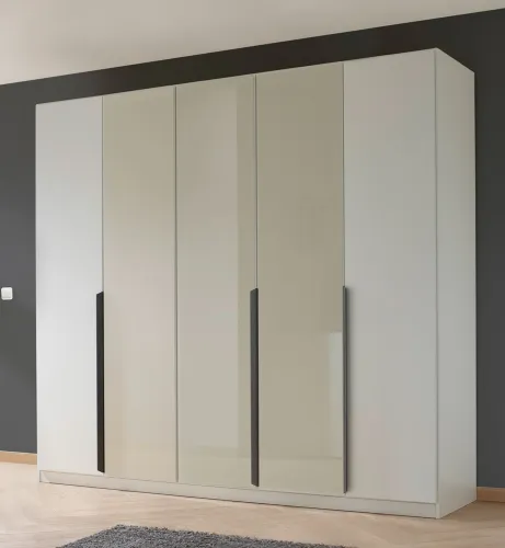 Drehtürenschrank Artemis | mit Glastüren | alpinweiß / champagner | 226 x 210 x 54 cm