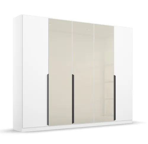 Drehtürenschrank Artemis | mit Glastüren | alpinweiß / champagner | 226 x 210 x 54 cm