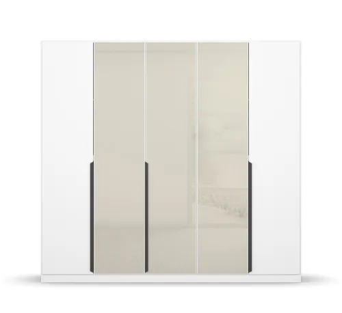 Drehtürenschrank Artemis | mit Glastüren | alpinweiß / champagner | 226 x 210 x 54 cm