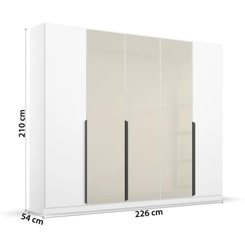 Drehtürenschrank Artemis | mit Glastüren | alpinweiß / champagner | 226 x 210 x 54 cm