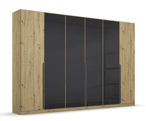 Drehtürenschrank Artemis | mit Glastüren | Eiche Artisan / basalt grau | 271 x 210 x 54 cm