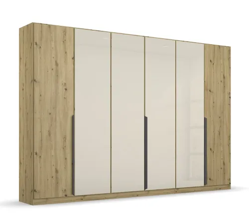 Drehtürenschrank Artemis | mit Glastüren | Eiche Artisan / champagner | 271 x 210 x 54 cm