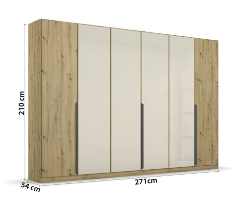 Drehtürenschrank Artemis | mit Glastüren | Eiche Artisan / champagner | 271 x 210 x 54 cm
