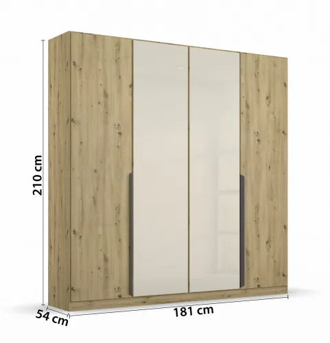 Drehtürenschrank Artemis | mit Glastüren | Eiche Artisan / champagner | verschiedene Größen