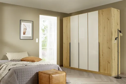 Drehtürenschrank Artemis | mit Glastüren | Eiche Artisan / champagner | verschiedene Größen