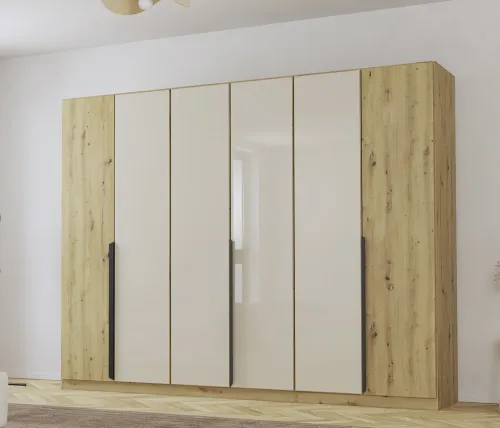 Drehtürenschrank Artemis | mit Glastüren | Eiche Artisan / champagner | verschiedene Größen
