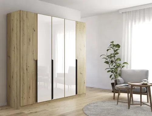 Drehtürenschrank Artemis | mit Glastüren | Eiche Artisan / weiß | 226 x 210 x 54 cm
