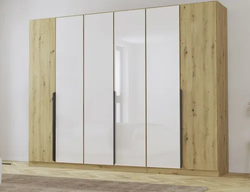 Drehtürenschrank Artemis | mit Glastüren | Eiche Artisan / weiß | 271 x 210 x 54 cm