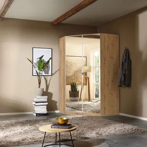 Drehtürenschrank Eckschrank Nidda | 2-türig | mit Spiegel | Eiche Artisan