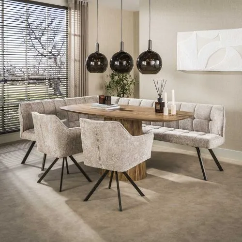 Eckbank Esszimmer Muda | links | Hoven-Stoff / Chenille | sand-braun