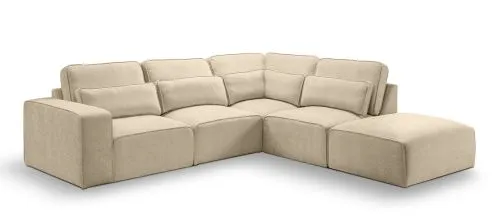 Ecksofa Lux rechts mit Rückenkissen | 305cm | Webstoff | beige