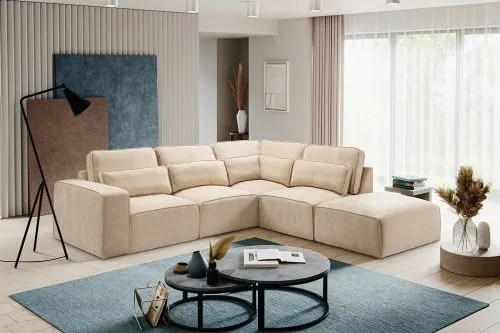 Ecksofa Lux rechts mit Rückenkissen | 305cm | Webstoff | beige