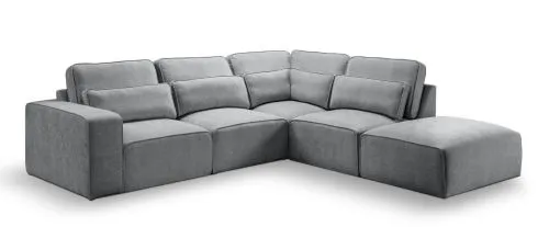 Ecksofa Lux rechts mit Rückenkissen | 305cm | Webstoff | grau