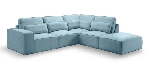 Ecksofa Lux rechts mit Rückenkissen | 305cm | Webstoff | hellblau