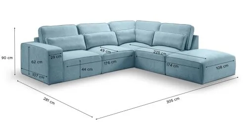 Ecksofa Lux rechts mit Rückenkissen | 305cm | Webstoff | hellblau