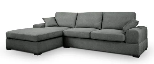 Ecksofa Veda links mit Rückenkissen | 308cm | Strukturstoff | grau