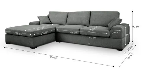 Ecksofa Veda links mit Rückenkissen | 308cm | Strukturstoff | grau
