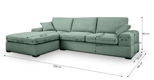 Ecksofa Veda links mit Rückenkissen | 308cm | Strukturstoff | petrol