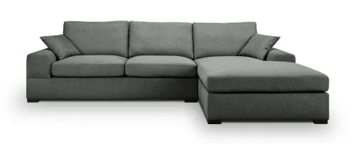 Ecksofa Veda rechts mit Rückenkissen | 308cm | Strukturstoff | grau