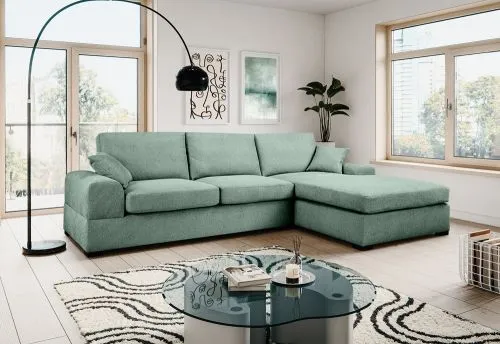 Ecksofa Veda rechts mit Rückenkissen | 308cm | Strukturstoff | petrol