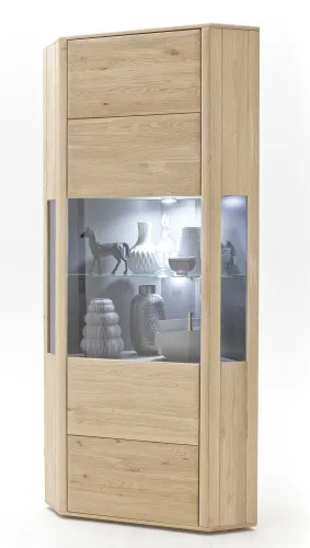 Eckvitrine Tarragona | Eiche Bianco | mit 1er Set Glasbodenbeleuchtung