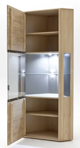 Eckvitrine Tarragona | Eiche Bianco | mit 1er Set Glasbodenbeleuchtung