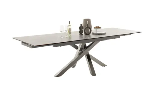 Esstisch Almiros | grau / Edelstahl | ausziehbar | 180(260) x 95