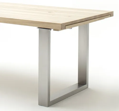 Esstisch Ausziehtisch Dayton | Eiche Bianco massiv | Edelstahl | 180/200/220 x 100 | verschiedene Größen