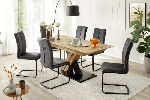 Esstisch Ausziehtisch Morena mit X-Fuß | Balkeneiche massiv | 140(190) x 77 x 90 cm