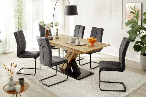 Esstisch Ausziehtisch Morena mit X-Fuß | Balkeneiche massiv | 160(210) x 77 x 90 cm