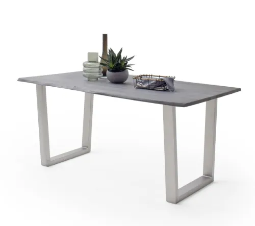 Esstisch Calabria | Akazie massiv | T-Gestell Edelstahl | grau | 180 x 90-Tischplatte 2,5 cm