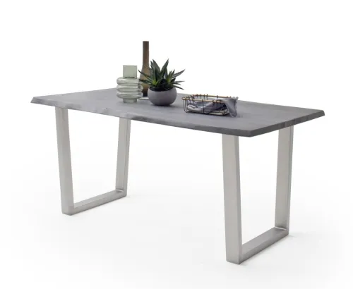 Esstisch Calabria | Akazie massiv | T-Gestell Edelstahl | grau | 200 x 100 -Tischplatte 3,5 cm