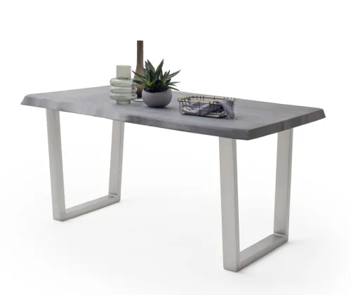Esstisch Calabria | Akazie massiv | T-Gestell Edelstahl | grau | 220 x 100 -Tischplatte 5,5 cm