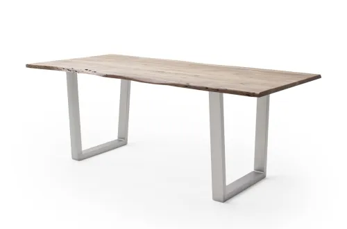 Esstisch Calabria | Akazie massiv | T-Gestell Edelstahl | natur | 160 x 90-Tischplatte 2,5 cm