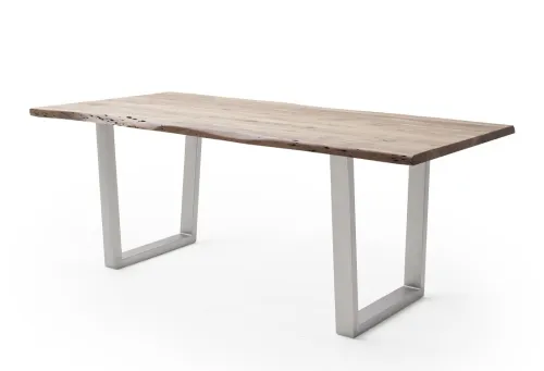 Esstisch Calabria | Akazie massiv | T-Gestell Edelstahl | natur | 180 x 100-Tischplatte 3,5 cm