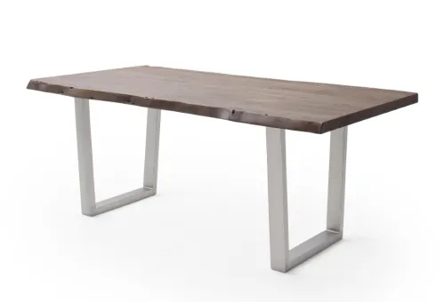 Esstisch Calabria | Akazie massiv | T-Gestell Edelstahl | walnuss | 240 x 100-Tischplatte 5,5 cm