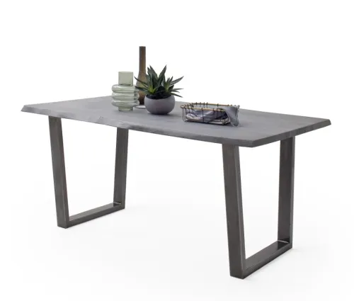 Esstisch Calabria | Akazie massiv | T-Gestell | grau / antik gewischt | 180 x 90-Tischplatte 2,5 cm