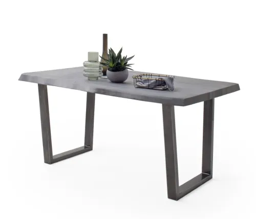 Esstisch Calabria | Akazie massiv | T-Gestell | grau / antik gewischt | 200 x 100 -Tischplatte 5,5 cm