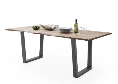 Esstisch Calabria | Akazie massiv | T-Gestell | natur / antik gewischt | 160 x 90-Tischplatte 2,5 cm