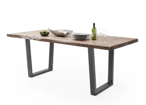 Esstisch Calabria | Akazie massiv | T-Gestell | natur / antik gewischt | 240 x 100-Tischplatte 5,5 cm