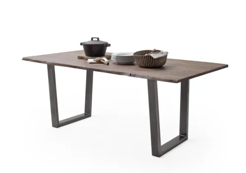 Esstisch Calabria | Akazie massiv | T-Gestell | walnuss / antik gewischt | 180 x 90-Tischplatte 2,5 cm