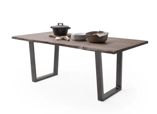 Esstisch Calabria | Akazie massiv | T-Gestell | walnuss / antik gewischt | 200 x 100 -Tischplatte 3,5 cm