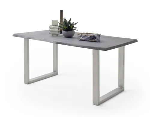 Esstisch Calabria | Akazie massiv | U-Gestell Edelstahl | 160/180/200/220/240 | grau | verschiedene Größen