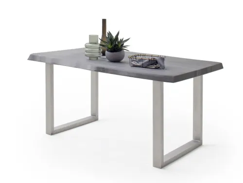 Esstisch Calabria | Akazie massiv | U-Gestell Edelstahl | grau | 240 x 100-Tischplatte 5,5 cm