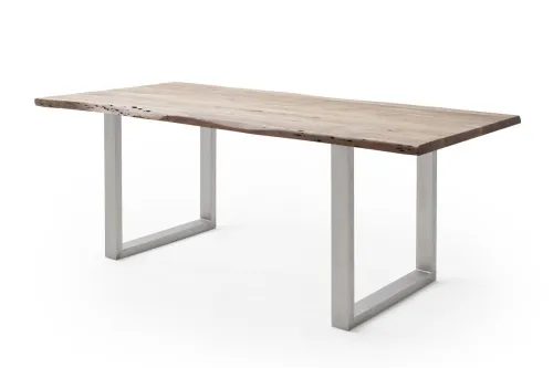 Esstisch Calabria | Akazie massiv | U-Gestell Edelstahl | natur | 180 x 100-Tischplatte 3,5 cm