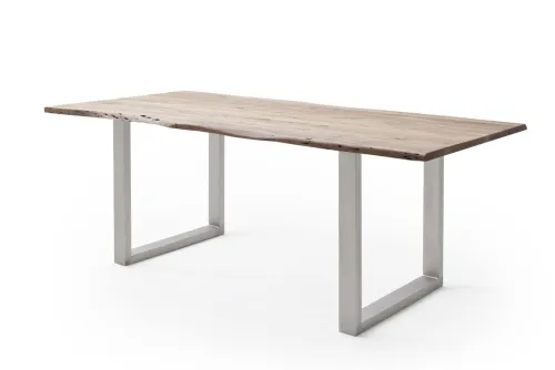 Esstisch Calabria | Akazie massiv | U-Gestell Edelstahl | natur | 180 x 90-Tischplatte 2,5 cm